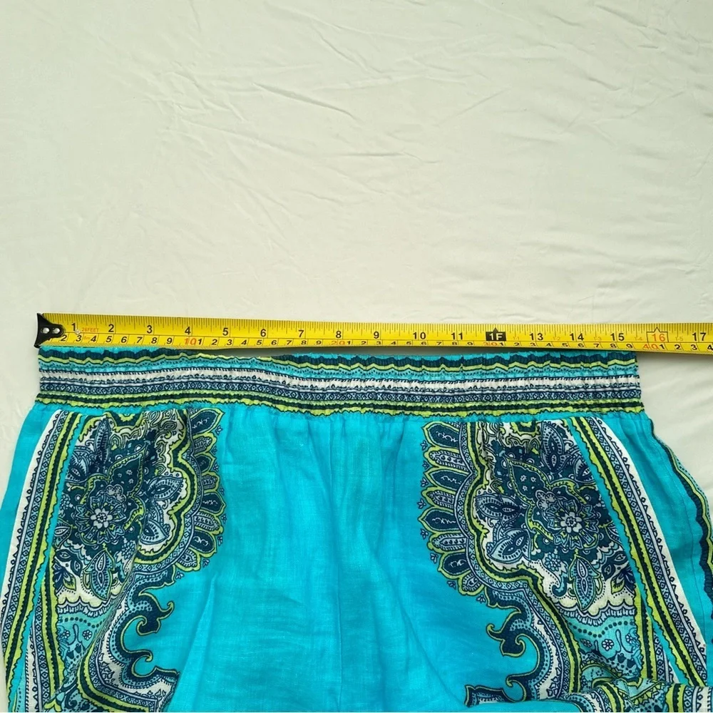 Hale Bob turquoise multicolor boho elastic waist linen pants - Picture 6 of 15